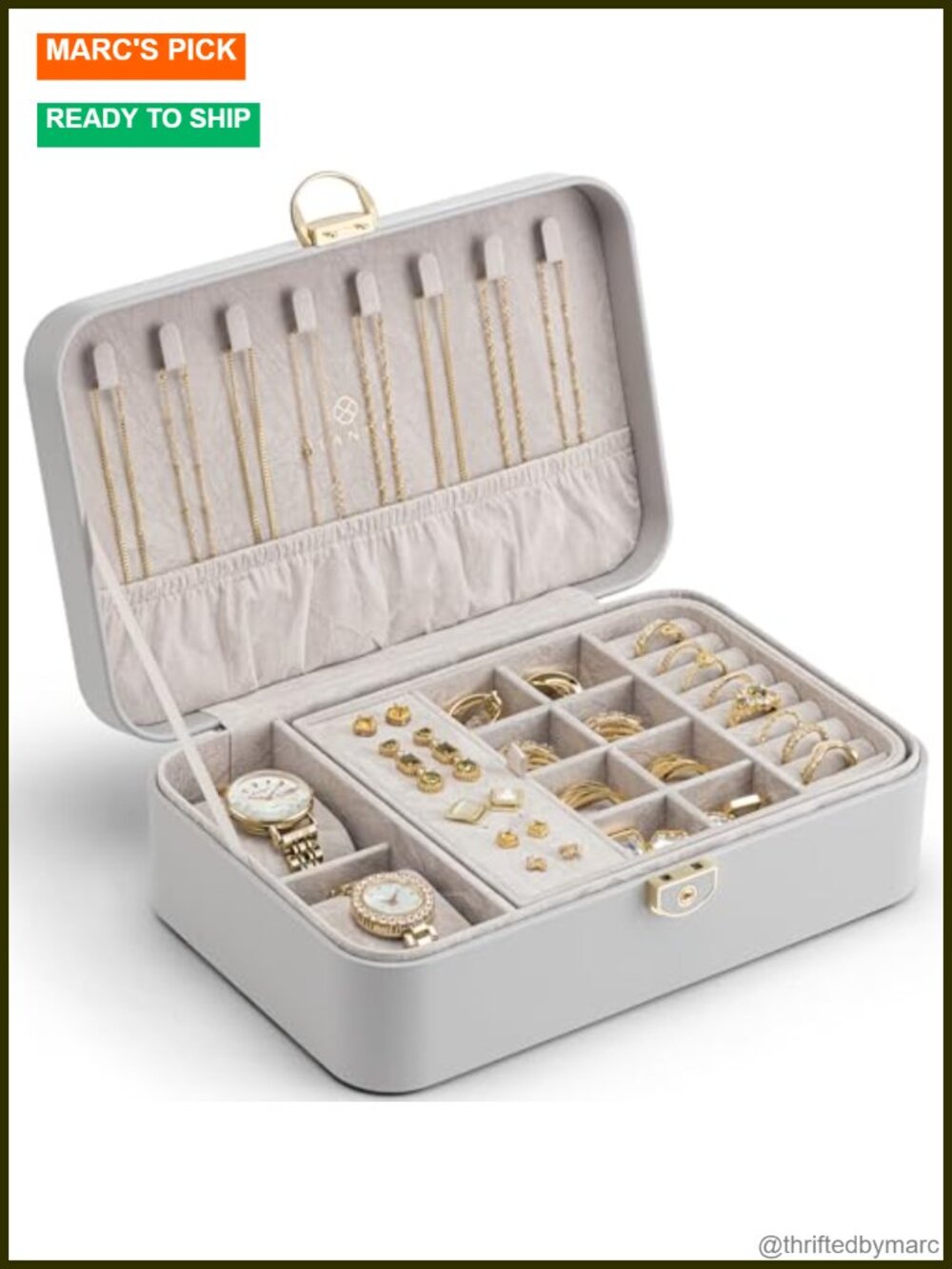 VLANDO 2-Layer Lockable Jewelry Organizer Box with Watch Pillow